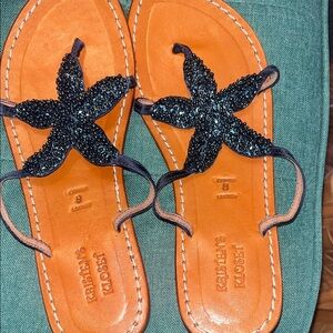 Kristen’s Kloset Leather Sandals with Blue Beaded Starfish